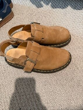 Brown Suede Doc Martens Women’s Buckle Clog Shoes